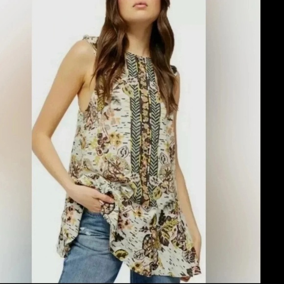 Free People Summer in Tulum Tunic Mini Dress Sz Medium Botanical Floral Print - Picture 1 of 12
